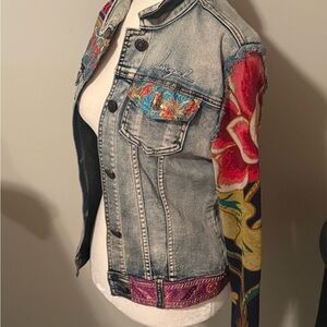 Desigual Denim Jacket with Multicolor Sleeves
